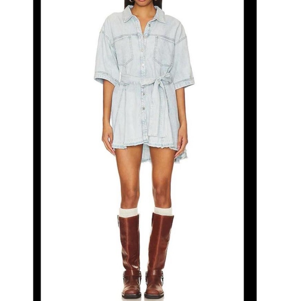 Denim Button-Up Dress with Belt